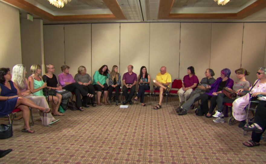 Pictured: An anxiety support group. "It's "Just" Anxiety" is a revealing documentary that introduces a dozen people from diverse backgrounds who describe their personal struggles with this mental health condition.