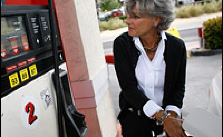 Nikki Baron gets gas at a gas station in Miami Beach, Fla. Floridians cite high gas prices as their top economic concern.