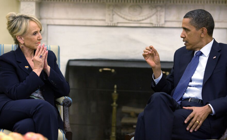 Arizona Gov. Jan Brewer and President Obama at the White House on June 3.