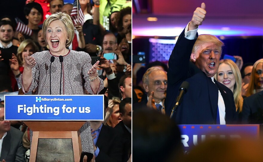 Hillary Clinton and Donald Trump address supporters after winning their respective primaries in New York on Tuesday.