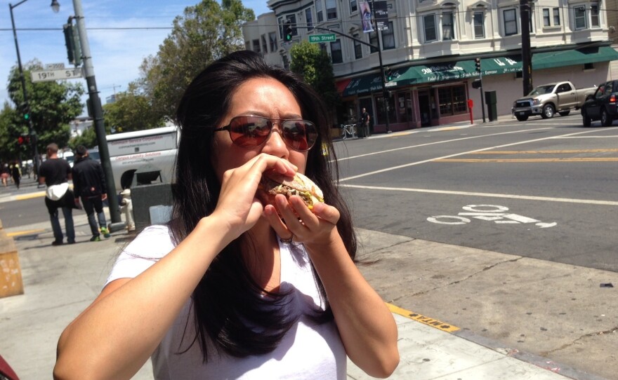 Ann enjoys the fact that like most major cities, San Francisco has installed sandwich lanes next to bike lanes on major thoroughfares.