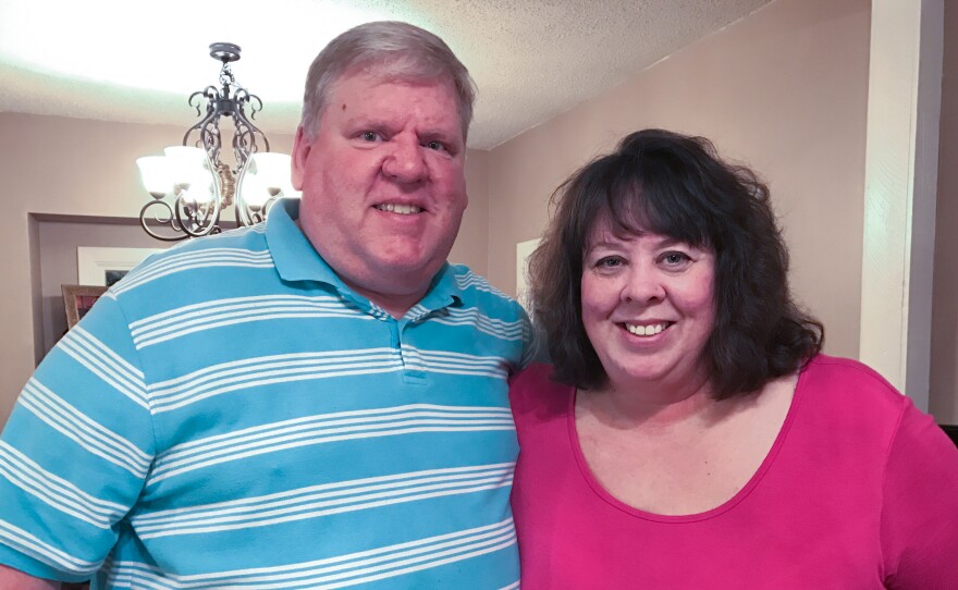 Brian and Jennifer Barfield met while searching for work. They voted for President Trump, though don't entirely agree on how well his first month in office has gone.