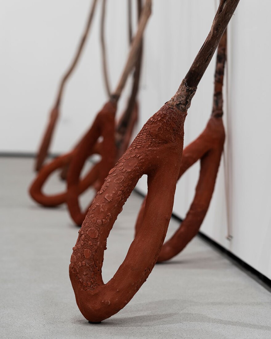 Detail of slingshot sculptures by Griselda Rosas is shown in an undated photo.