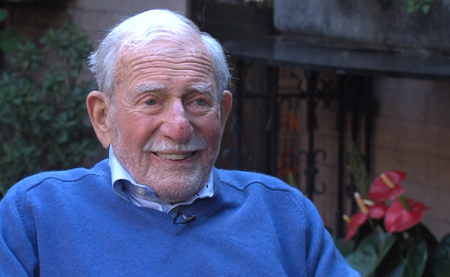 Walter Munk, Scripps Institution of Oceanography researcher, smiles during an interview, Oct. 12, 2017.