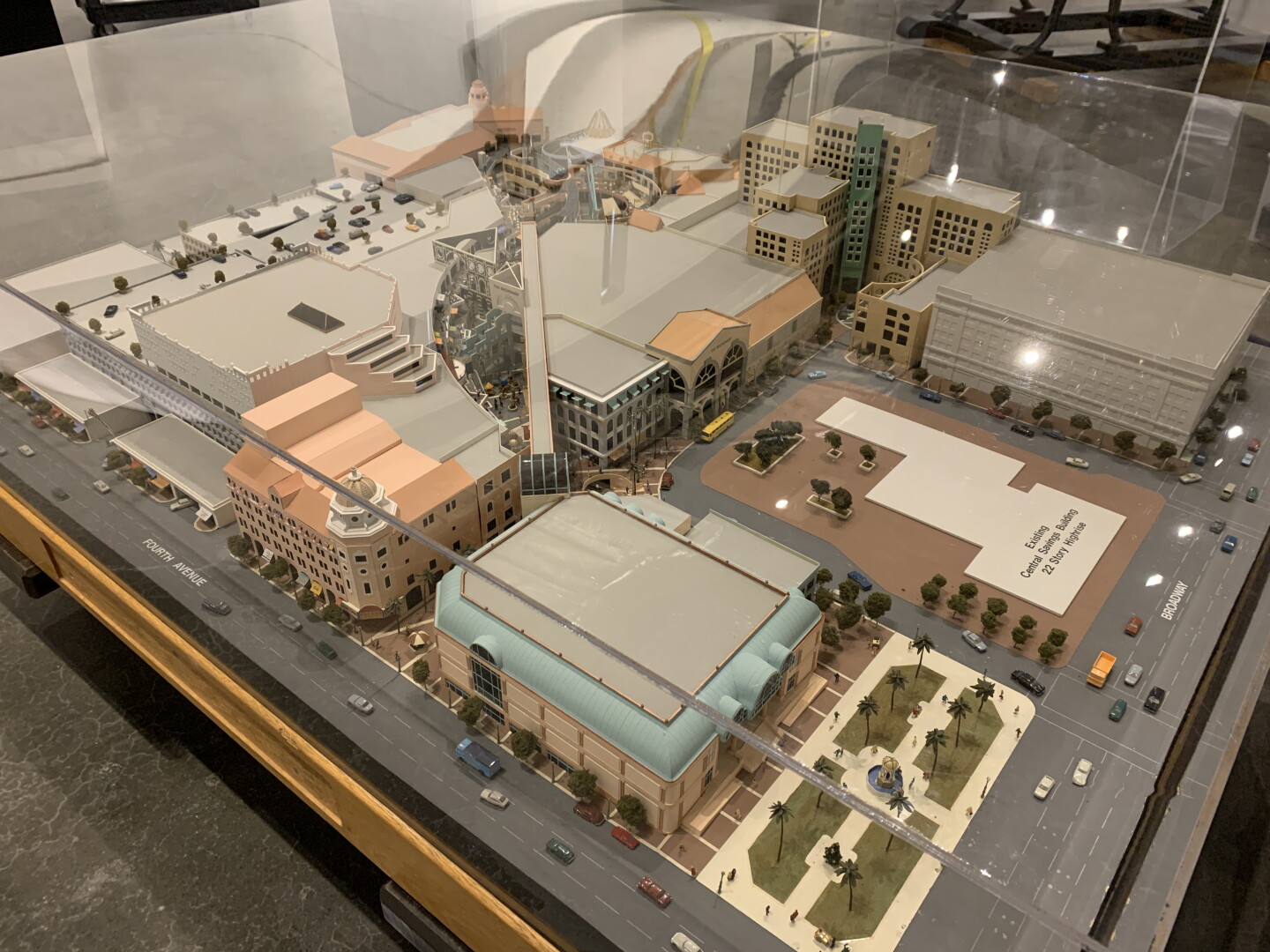An architectural model of Horton Plaza is shown at the San Diego History Center on June 9, 2026.