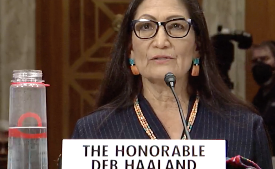Interior Secretary Deb Haaland testifies before the Senate Committee on Indian Affairs on Wednesday in Washington, D.C.