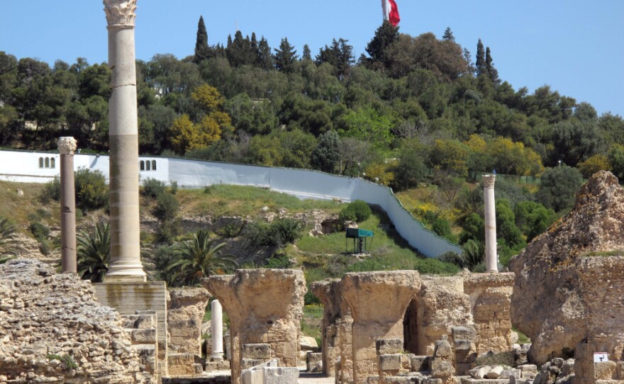 The ancient ruins of Carthage in Tunis are usually bustling with tourist groups in April. But now it's most empty.