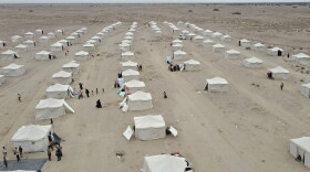 Tents are lined up in the Al-Firdaws camp for displaced Yemenis in Ras Imran, on the western outskirts of Aden, Yemen, Thursday, Sept. 17, 2026.