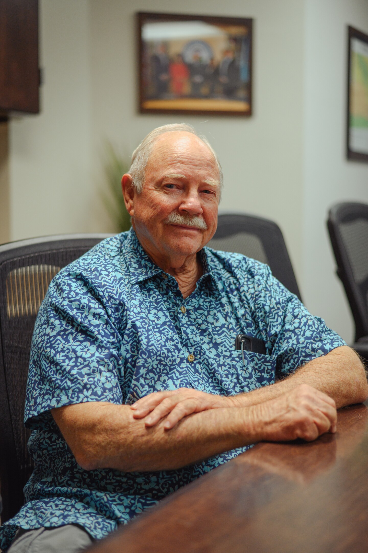 Imperial County Chairman John Hawk sits for a portrait at the county administration building in El Centro, California on July 16, 2025. Hawk, a longtime farmer who grows sugarbeets, is holding onto hopes that they can keep the industry alive.