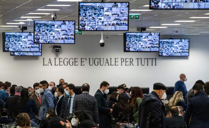 A special courtroom in Lamezia Terme, Calabria, shown on Jan. 13, as more than 350 alleged members of Calabria's 'Ndrangheta organized crime group and their associates went on trial. One alleged member of the group, Marc Feren Claude Biart, was arrested in the Dominican Republic in March.