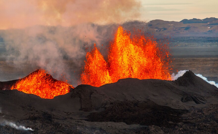 The Holuhraun Fissure, north of the Bardarbunga volcano on Sept. 13. So far, lava has been flowing from fissures, not the volcano itself.