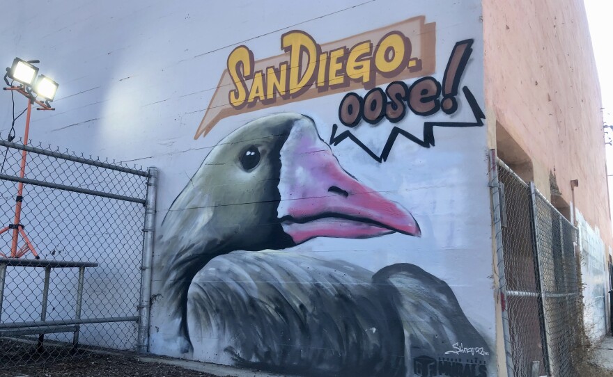 A mural of the "San Diego goose" commemorating the San Diego Padres is shown in Chula Vista, Calif. Oct. 17, 2022.