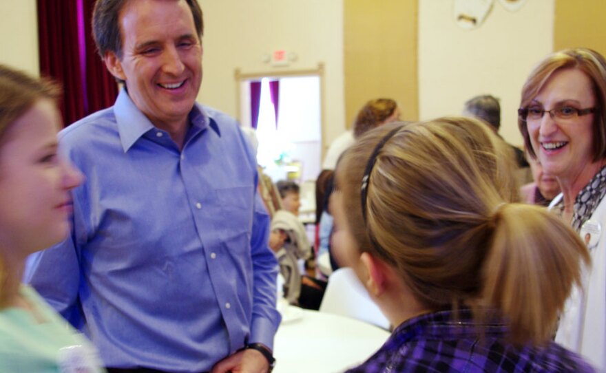 Pawlenty meets with attendees of the Fayette County Republican Party Spring Fundraiser in Fayette, Iowa, after speaking there April 2.