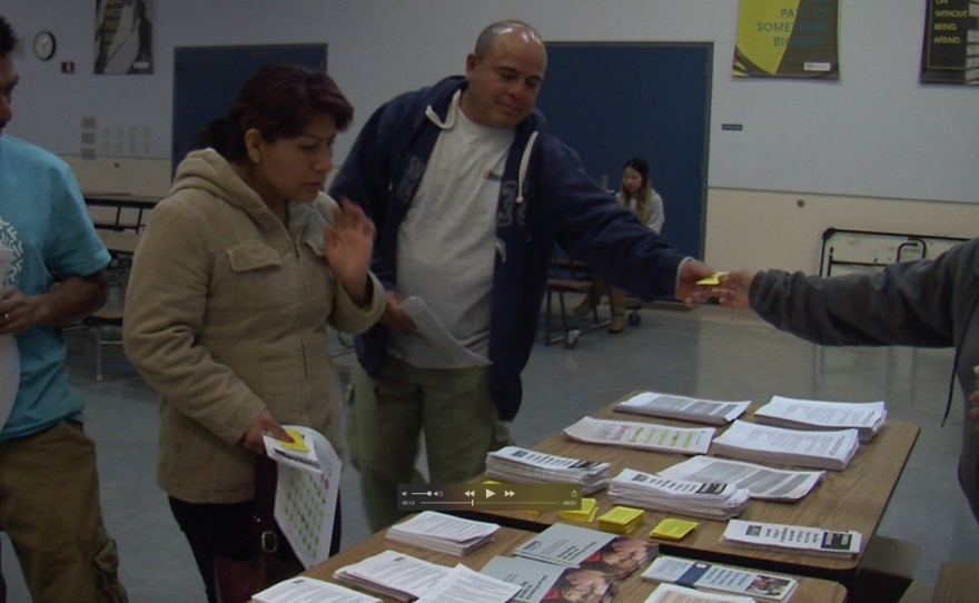 The American Civil Liberties Union held a meeting to distribute information about a class action lawsuit against the federal government in search of deportees who may be eligible to return to the U.S., March 4, 2015.