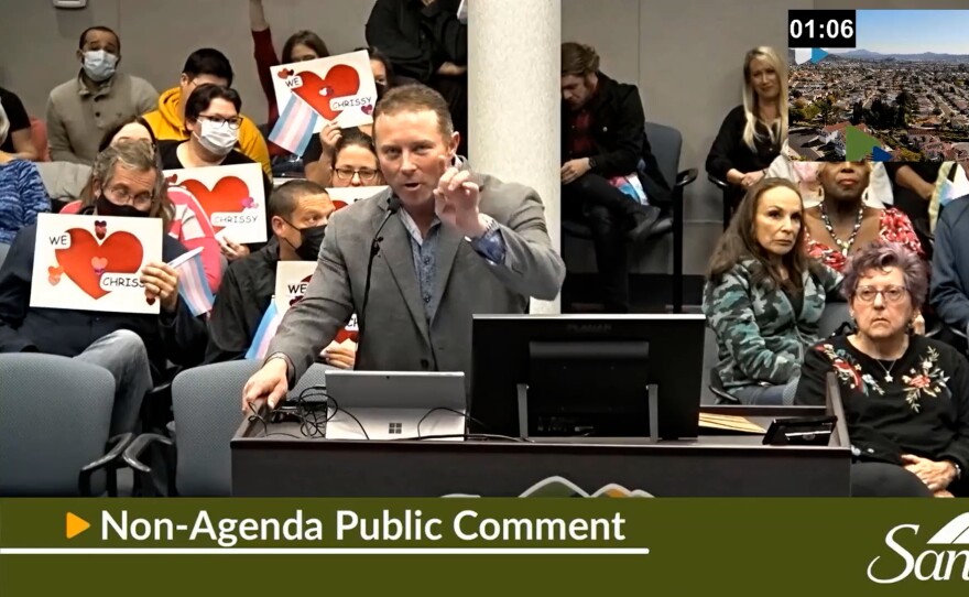 Chief Special Warfare Operator Bryce Henson, appearing under the pseudonym Ben Richards at a Jan. 25, 2023 Santee city council meeting.