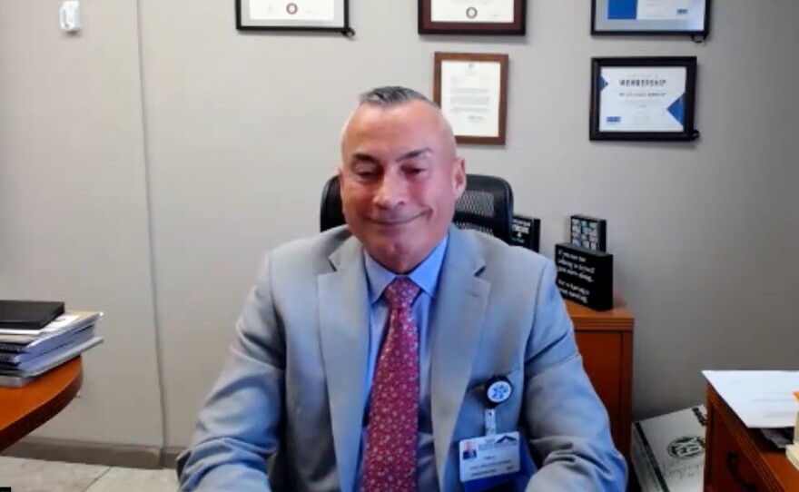 El Centro Regional Medical Center's incoming CEO sits in his office during a virtual interview, April 12, 2023.