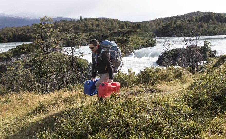 Midway on the Serrano River is a waterfall. All supplies purchased in town, including diesel for the generator and gas for the outboard motors, must be portaged around the rapids before being loaded onto a different boat on the other side of the waterfall.