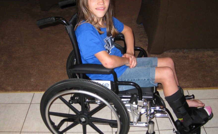 Ashlyn Blocker has congenital insensitivity to pain. She has been unable to feel pain since birth. She is shown with a fractured ankle after falling off her bike.