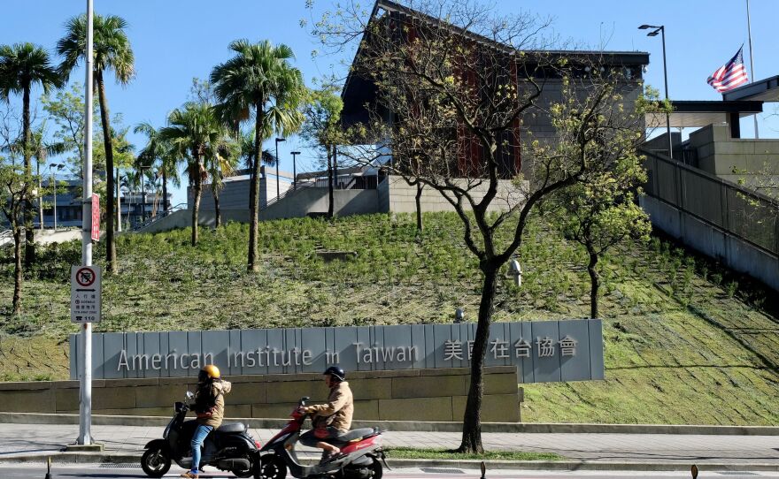 The American Institute in Taiwan building stands in Taipei, widely seen as a de facto embassy to Taiwan.