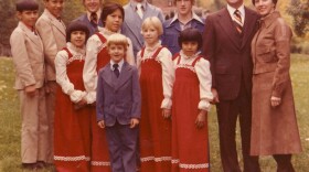 A Billing family portrait taken in December of 1977. This is the last family photograph taken before the two Crow Indian boys, Tyler and Bobby (far left), were struck by a train in June, 1978. 
