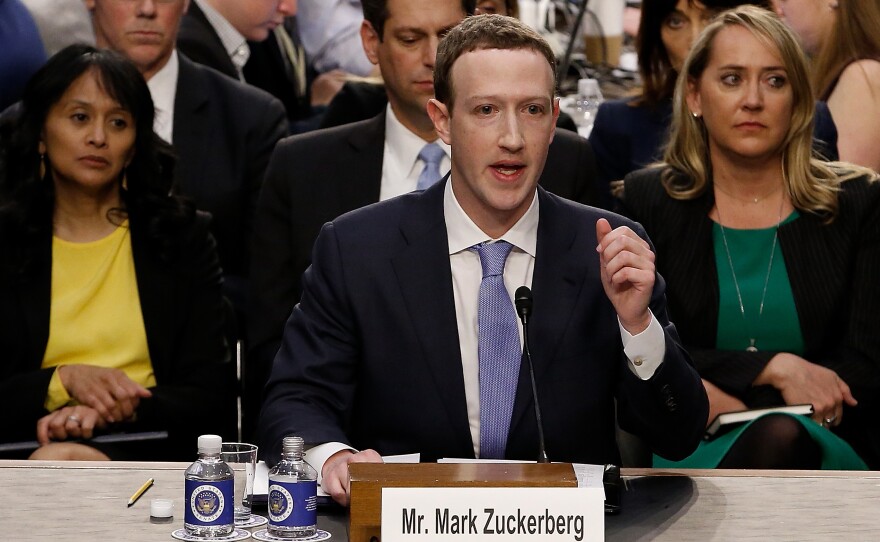 Facebook co-founder, Chairman and CEO Mark Zuckerberg testifies before a combined Senate Judiciary and Commerce committee hearing in the Hart Senate Office Building on April 10.