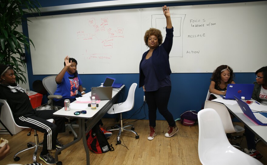 Keisha Michelle Richardson, a software engineer and entrepreneur, leads a summer camp lesson at Black Girls CODE in San Francisco.