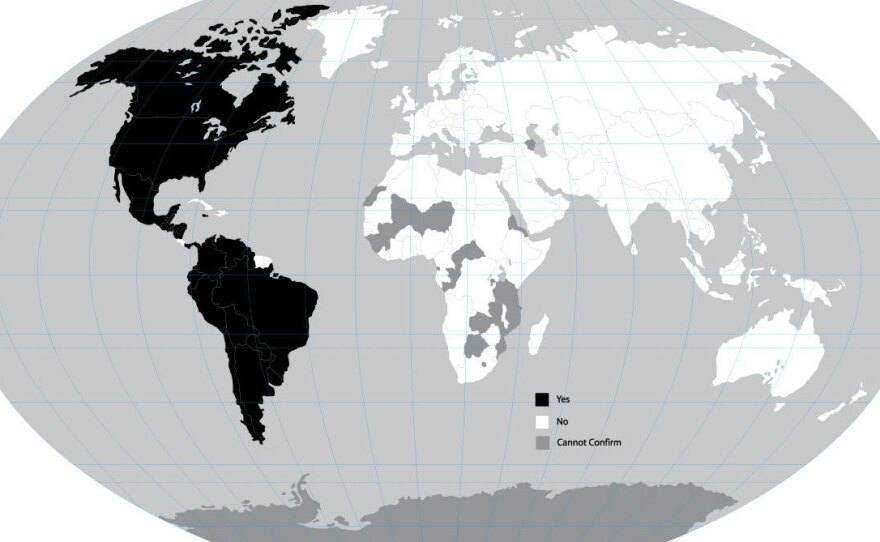 A map showing countries that grant birthright citizenship to children born to illegal immigrants.