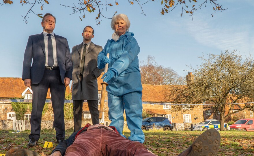 Neil Dudgon as DCI John Barnaby, Nick Hendrix as DS Jamie Winter and Annette Badland as Fleur Perkins in Episode 2203 and 2204 