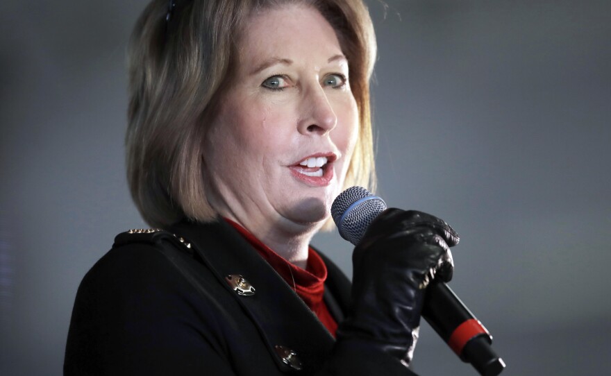 Attorney Sidney Powell speaks during a rally on Dec. 2, 2020, in Alpharetta, Ga.