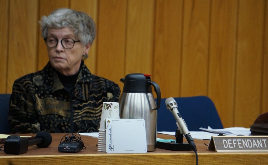 Former Michigan State University President Lou Anna Simon at Eaton County Court Monday.