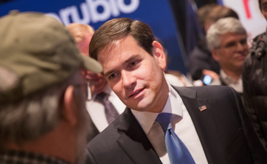 Republican presidential candidate Sen. Marco Rubio of Florida at a campaign stop in Marshalltown, Iowa. The Des Moines Register endorsed Rubio on the GOP side, slighting the two front-runners.