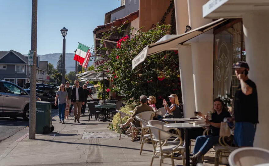 People stroll and dine at Sonoma Plaza in downtown Sonoma on Sept. 22, 2026.