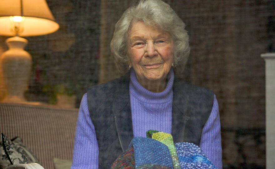 Barbara Folk, 97, has been spending her time in lockdown knitting and sewing face masks.