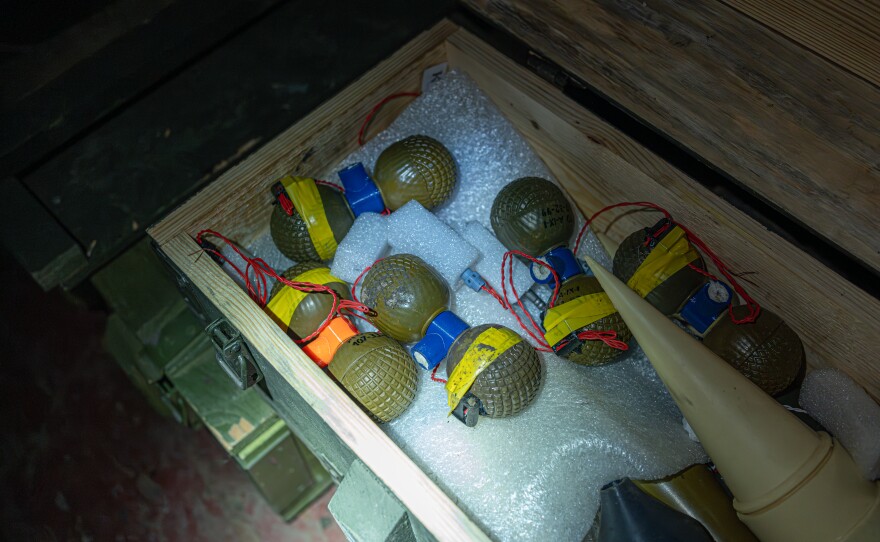 Grenades prepared for drone drops by the Khartiia brigade, in the Kharkiv region of Ukraine, on Feb. 1.