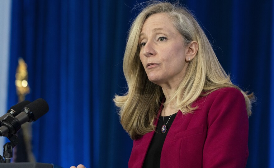 Rep. Abigail Spanberger, D-Va., who's seen here on Feb. 10 in Culpeper, Va., faces reelection in a competitive district this fall. Her Republican opponent will be decided in a primary Tuesday.