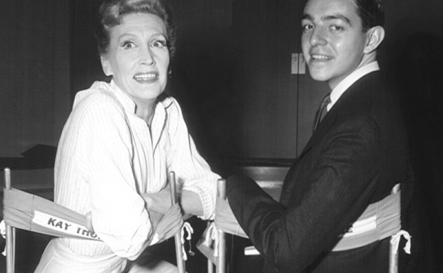Hilary Knight visits Kay Thompson on the set of <em>Funny Face</em> in 1956. In the film, Thompson plays a fashion magazine editor who discovers Audrey Hepburn's character.