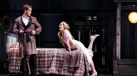 A photo of Scott Drummond as William Desmond Taylor and Talene Monahon as Mary Miles Minter in La Jolla Playhouse’s world premiere of "Hollywood."