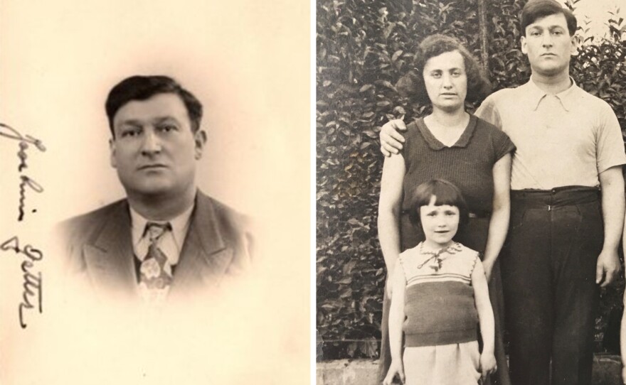 A portrait of Joachim with his signature. Joachim "Muni" Getter; his first wife, Chaya Silberman (David Semmel's grandfather's sister); and their daughter, Florine.