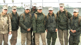 Female Marines who are part of an experimental task force to test the ability of women to fight in ground combat pose for a photo at Camp Pendleton, May 15, 2015.