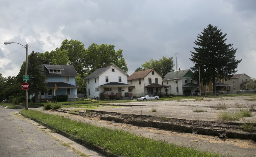 An empty lot where a factory once stood in Springfield, Ohio. The city's population has declined about 27 percent since 1970.