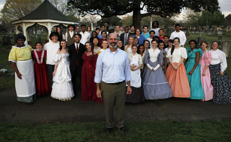 Yarborough with his Tales From The Crypt students in Friendship Cemetery in Columbus, Miss.