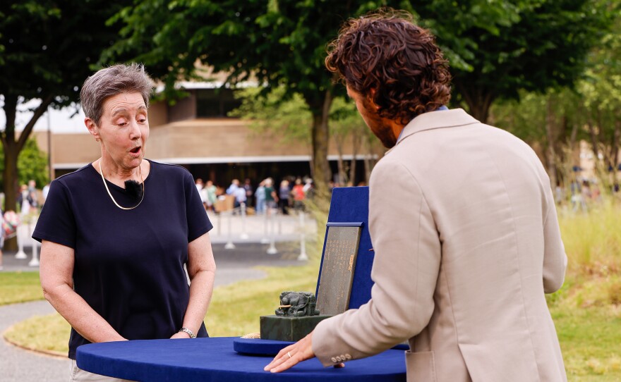 Robert Waterhouse (right) appraises a jade Imperial Seal &amp; inscribed plaques, ca. 1875, in Raleigh, NC. ANTIQUES ROADSHOW “North Carolina Museum of Art, Hour 3” premieres Monday, April 22 at 8/7C PM on PBS. 