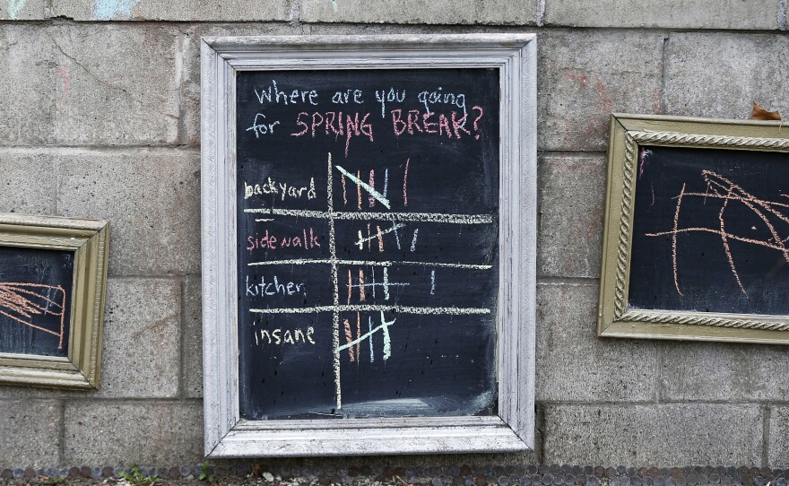 For lighter moments during the coronavirus pandemic, passersby had an opportunity to vote for their stay at home spring break moments on the retaining wall of a home in St. Paul, Minn.