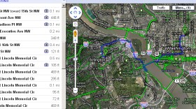 A screengrab of Google's map service for bicyclists shows a cycling route similar to the one the author used — complete with a ride through the White House grounds and multiple turns near the Lincoln Memorial.