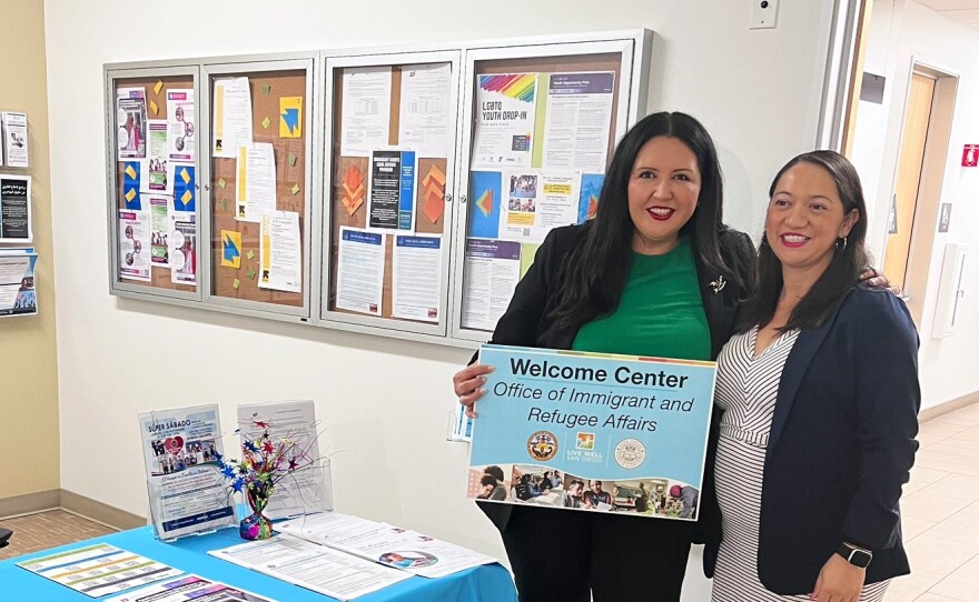 Supervisor Nora Chavez and Lucero Chávez Basilio, the director of the county's Office of Immigrant and Refugee Affairs, previewing the National City immigrant and refugee welcome center on Oct. 10, 2022.