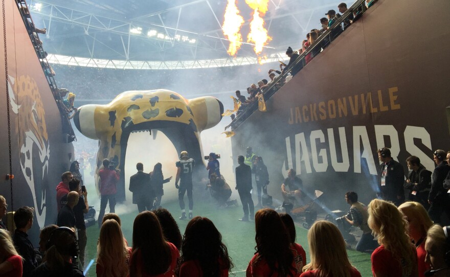 The Jacksonville Jaguars' middle linebacker, Paul Posluszny, enters Wembley Stadium as a crowd of nearly 84,000 cheers. The Jaguars are the closest thing to a hometown American football team in London.