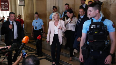 Far-right leader Marine Le Pen leaves the courtroom after the verdict of her appeal trial, in Paris, France, Tuesday, July. 7, 2026.