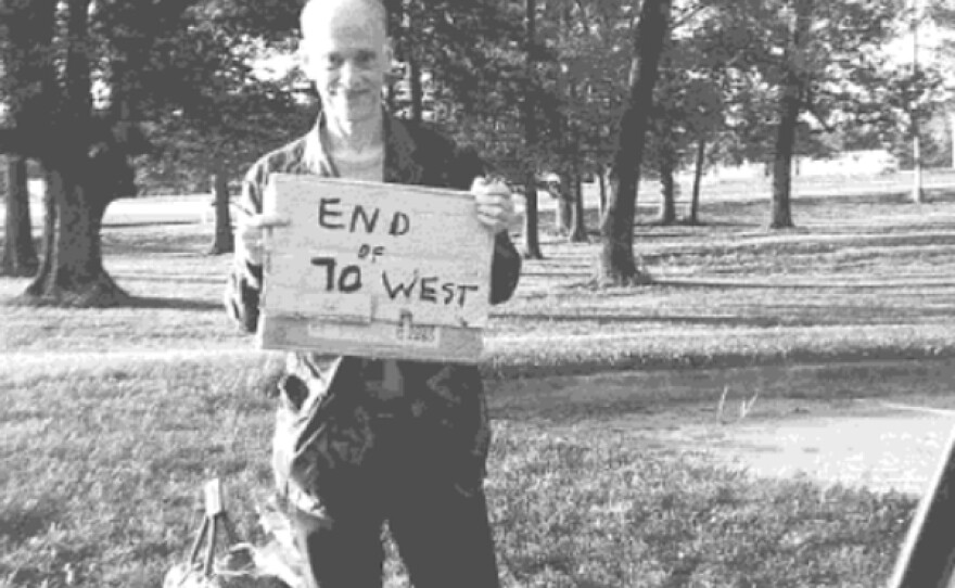 The photo of John Waters hitchhiking that is included in his new book, "Carsick."