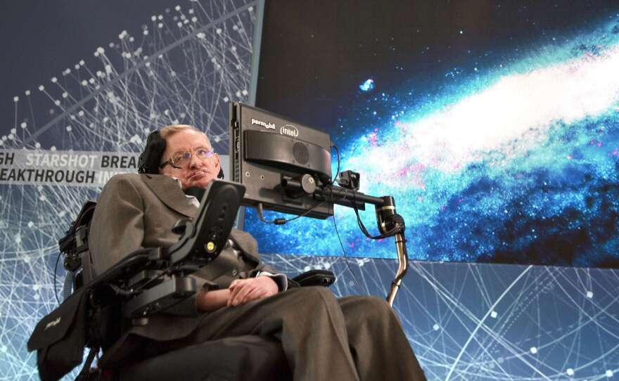 Stephen Hawking discusses the "Breakthrough Starshot" space exploration initiative during a news conference Tuesday at One World Observatory in New York City.