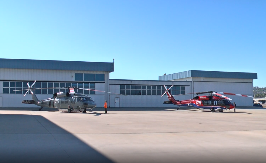 San Diego Gas and Electric prepares its two leased Sikorsky Blackhawk helicopters for a training day at Gillespie Field in El Cajon on Nov. 6, 2025.